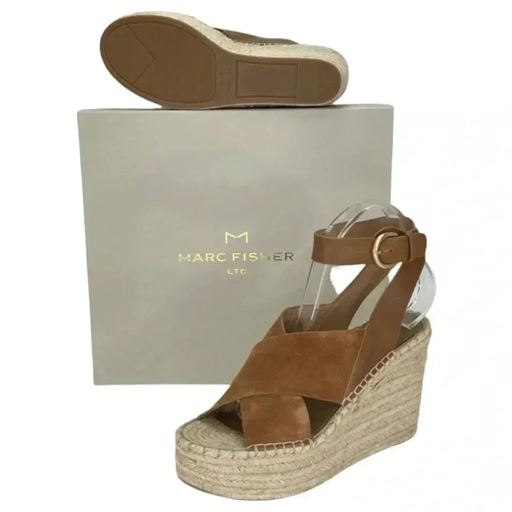 Marc Fisher LTD Abacia Tan Leather Espadrille Womens Platform Sandals 9M - Picture 12 of 15